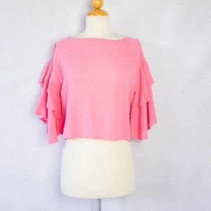 Anthropologie Pink Ruffle Sleeve Blouse